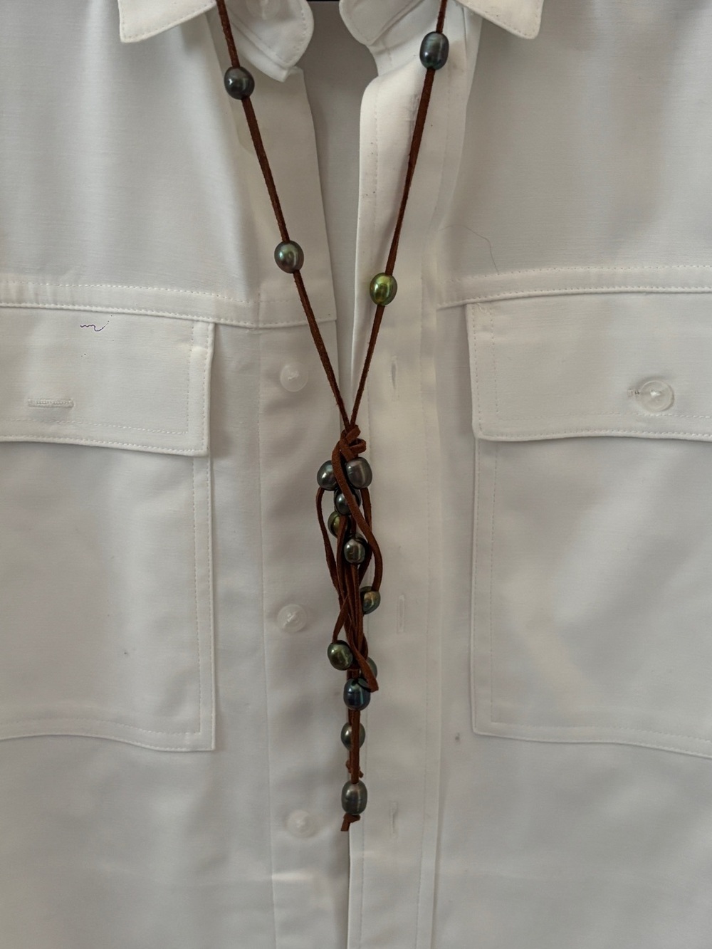 Genuine Tahitian Pearl Suede Lariat Necklace - Picture 4 of 6